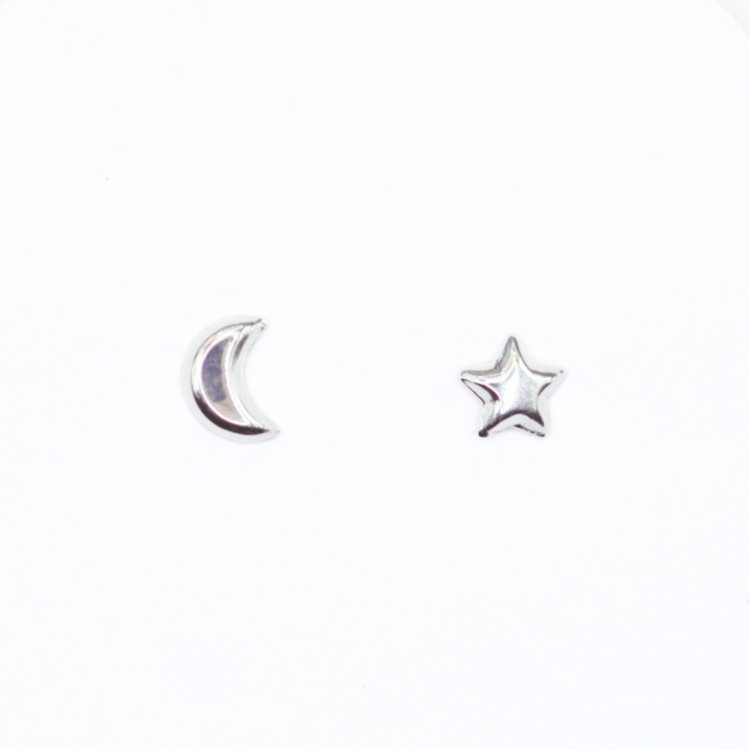 Silver Star and Moon Ear Studs