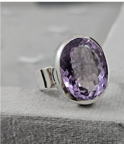 Statement Amethyst Oval Silver Ring